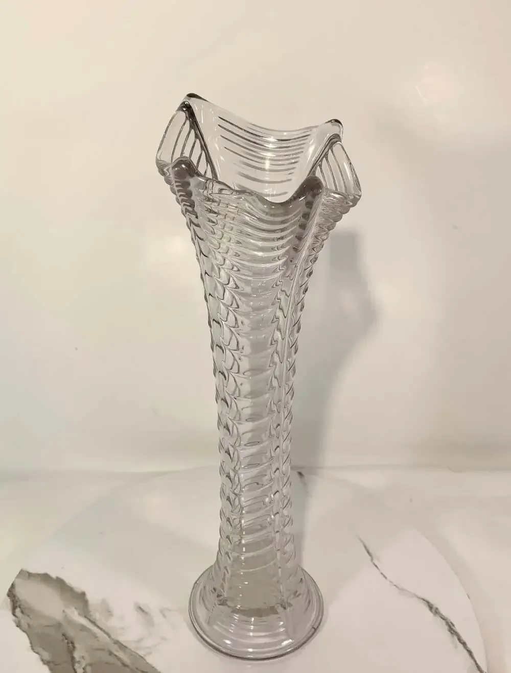 Vintage Swung  Glass Vase Art Deco Clear